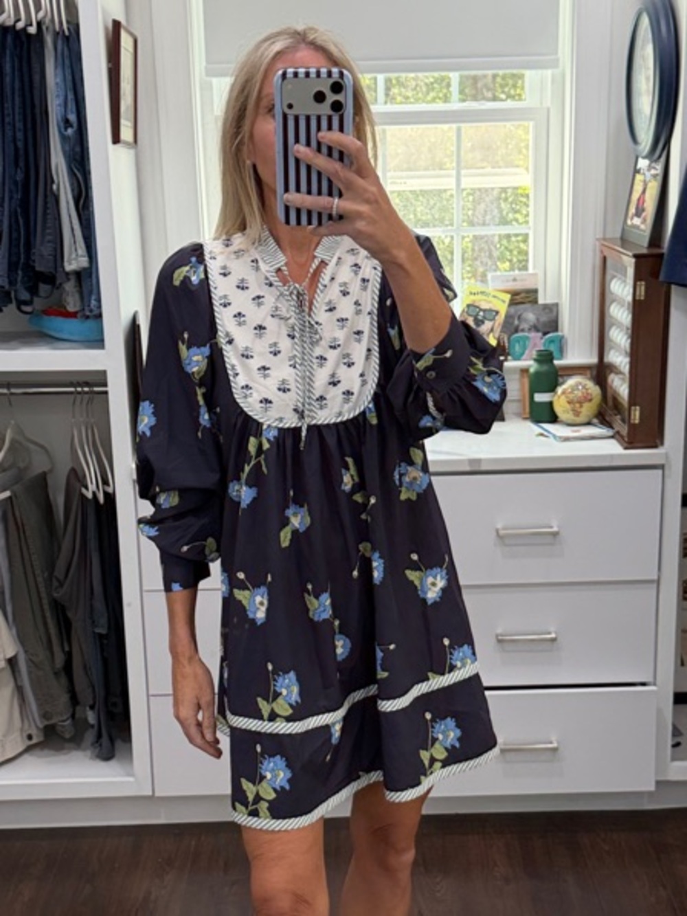 Amazon Navy Floral Mini Dress with White Bib